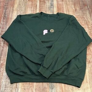 Urban Outfitters Forest Green Fleece Crewneck Sweatshirt with Head/Flower Patch